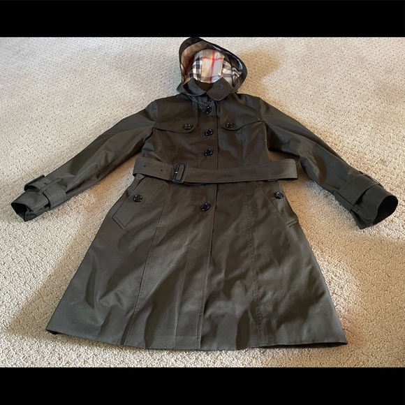 Burberry Olive Green Hooded Walditch Trench Jacket